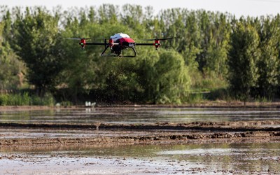 XAG Drone JetSeed Module Conducts Direct Seeding on Rice Paddy