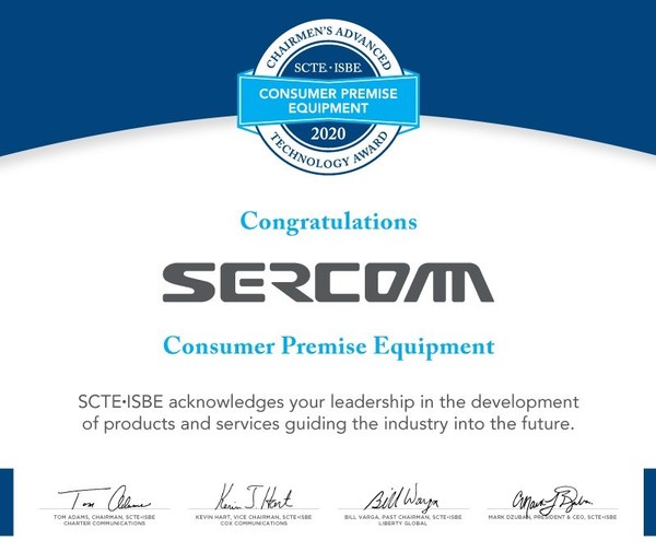 Sercomm Receives SCTE-ISBE Chairmen’s Advanced Technology Award