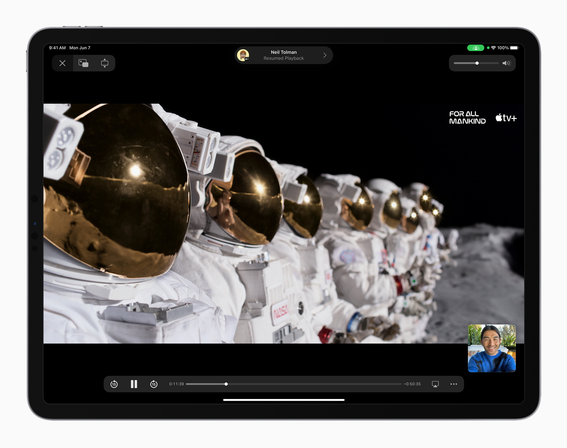 Apple iPadPro iPadOS15 FaceTime tv expanse nowplaying PIP ForAllMankind horz 060721