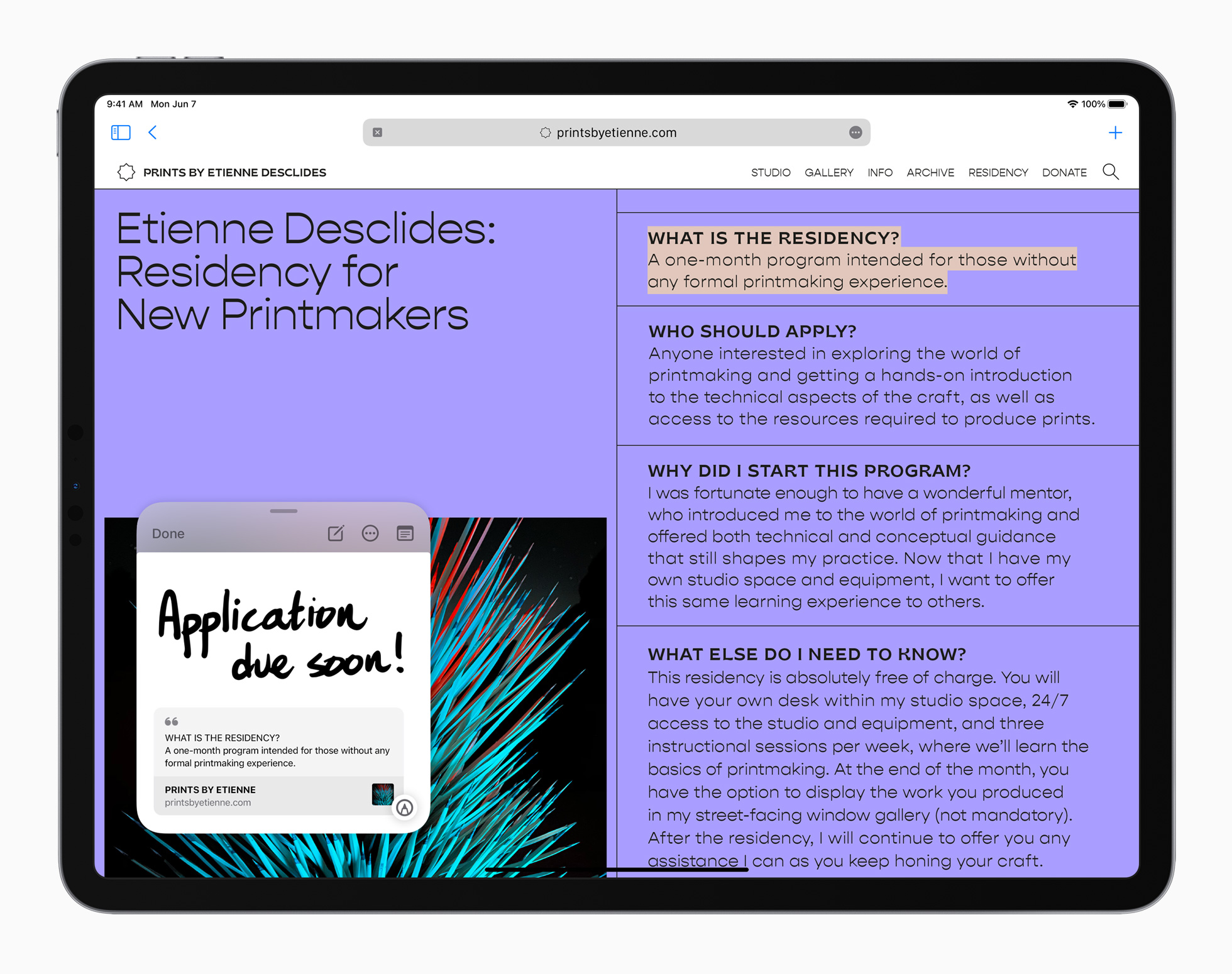 Apple iPadPro iPadOS15 QuickNote Safari 060721