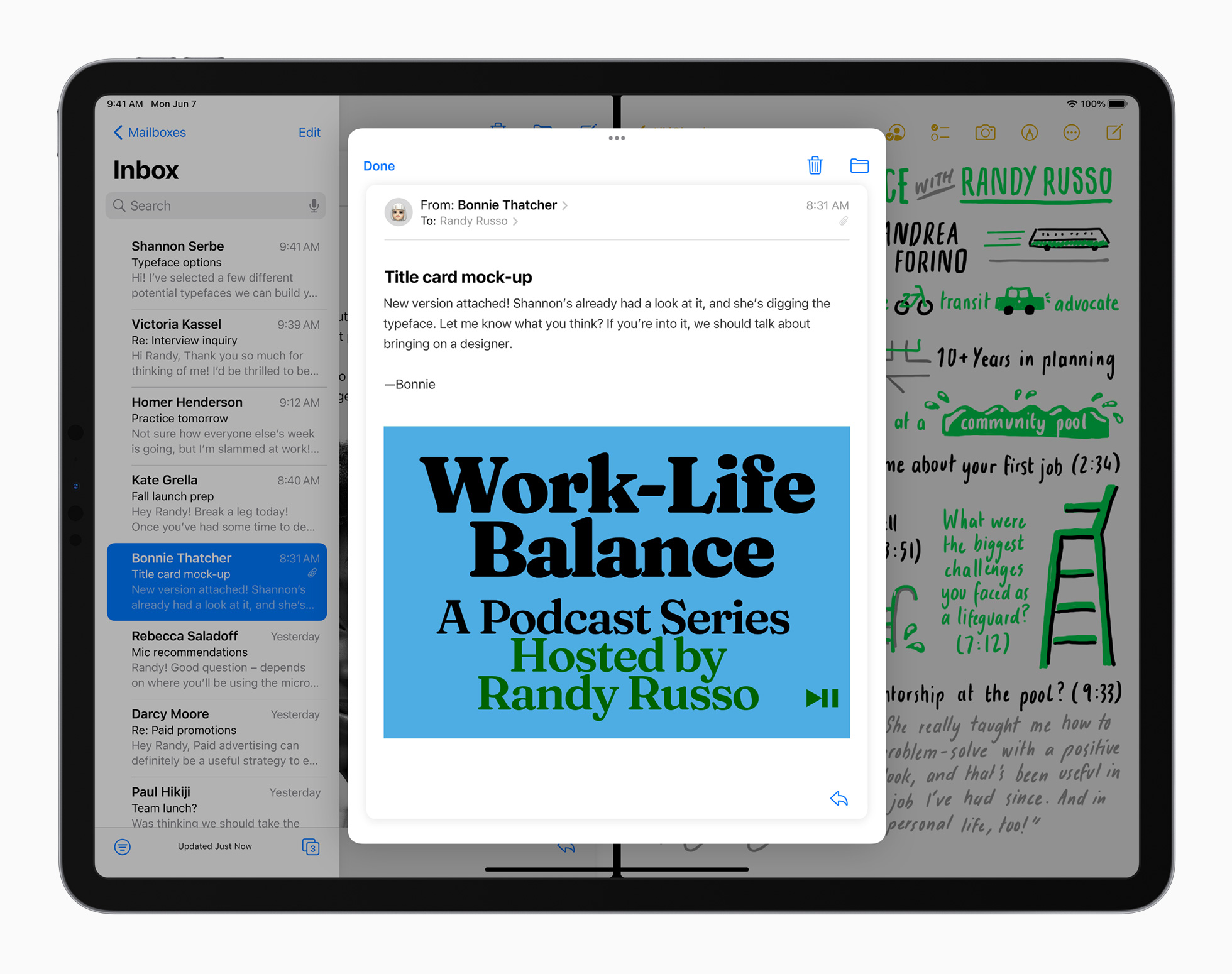 Apple iPadPro iPadOS15 mail notes multitasking splitview 060721