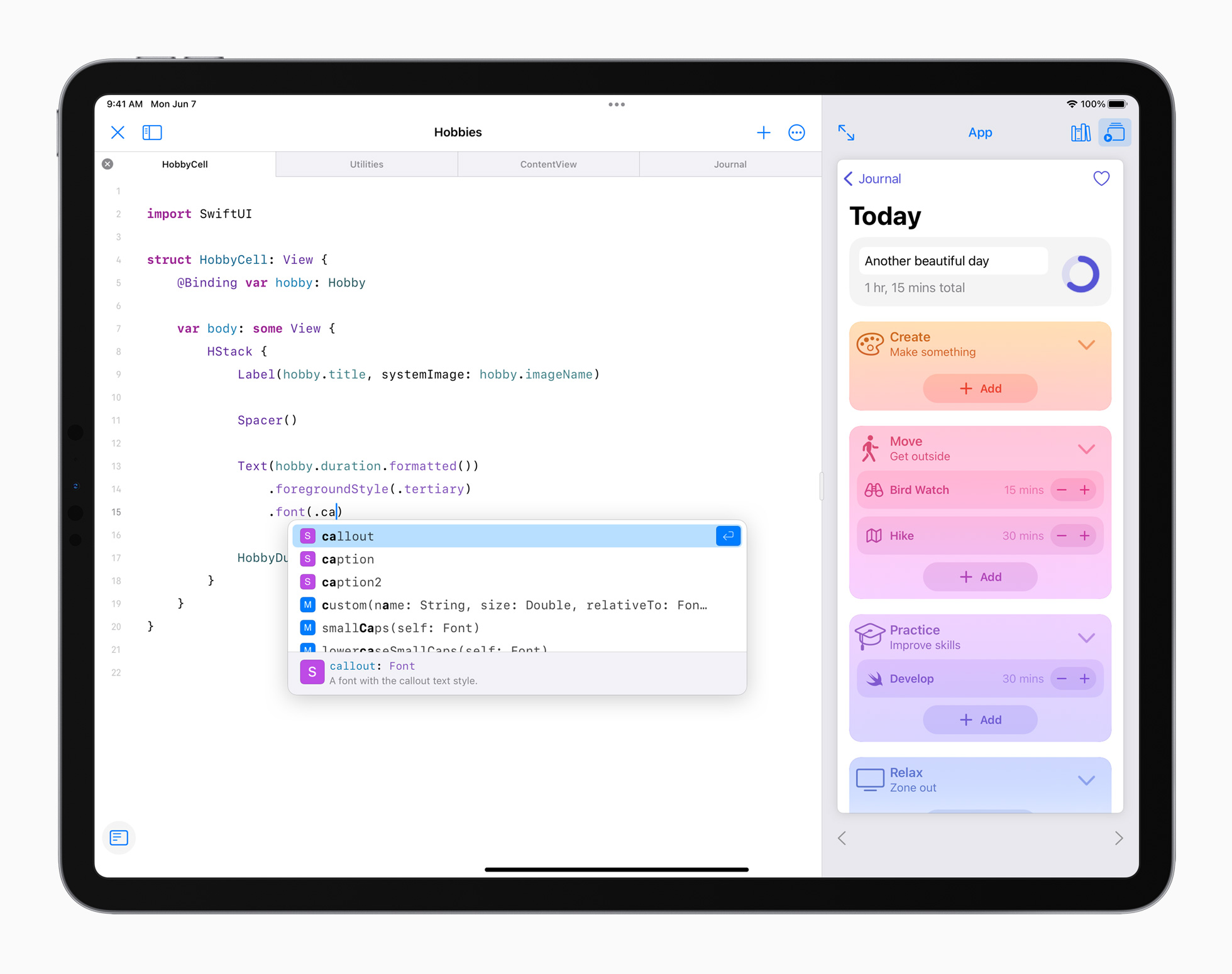 Apple iPadPro iPadOS15 swiftui code completion 060721