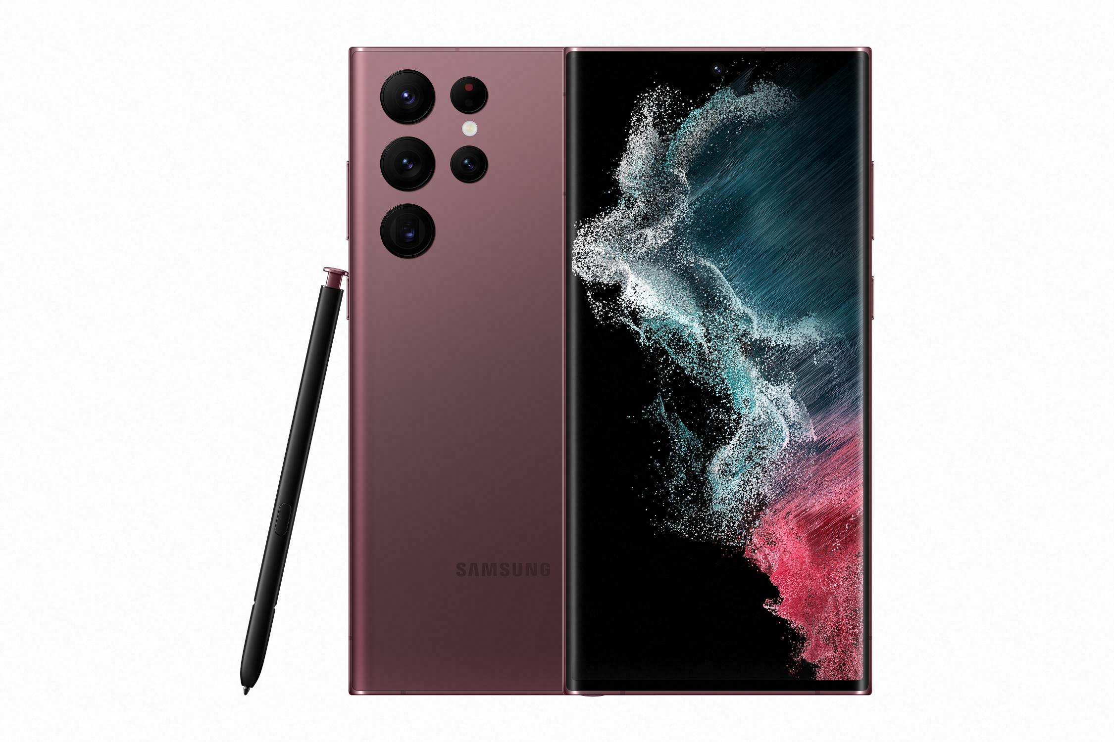 2 13 Galaxy S22 Ultra Front4 S Pen Burgundy LI
