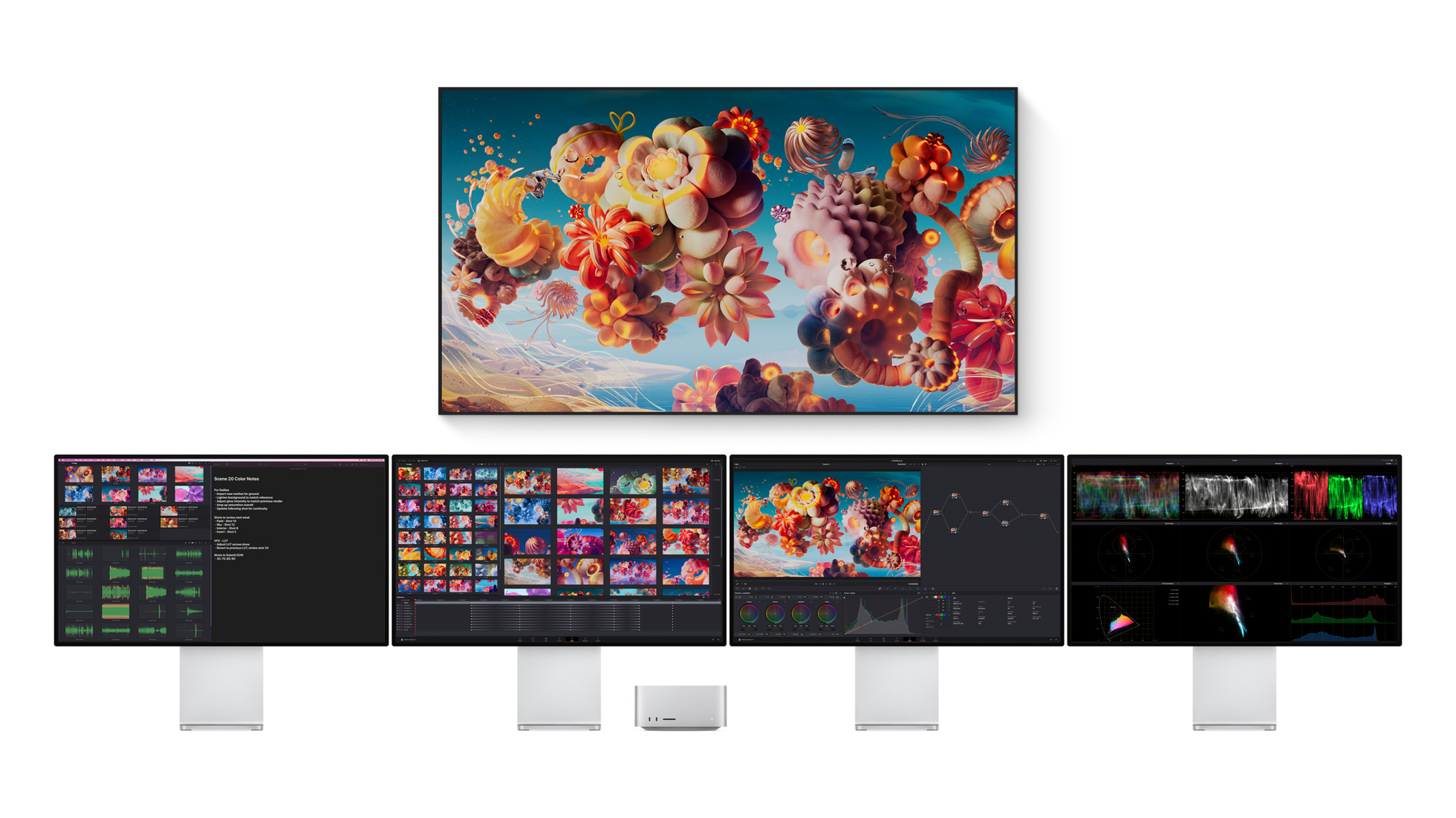 Apple M1 Ultra Mac Studio Studio Display 4up monitor