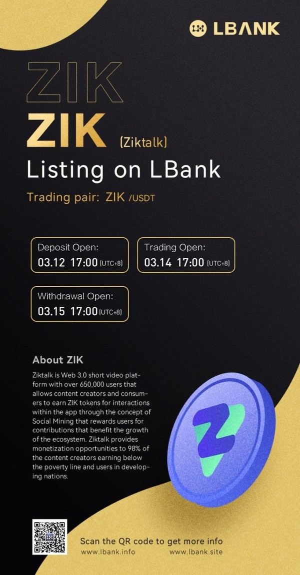 ziktalk zik to be listed on lbank