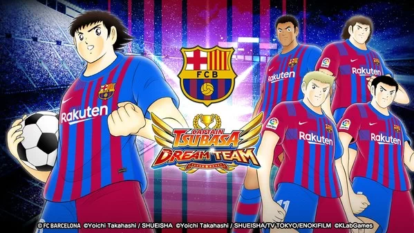 captain tsubasa dream team debuts new players fc barcelona wearing official uniforms