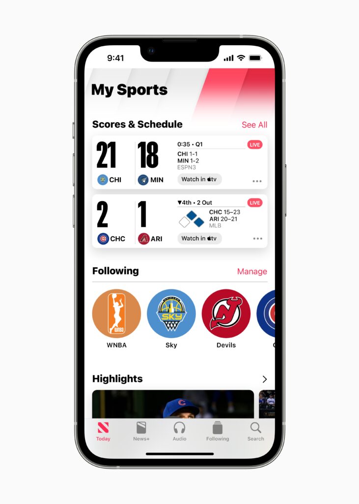 Apple WWDC22 iOS16 Apple News My Sports 220606