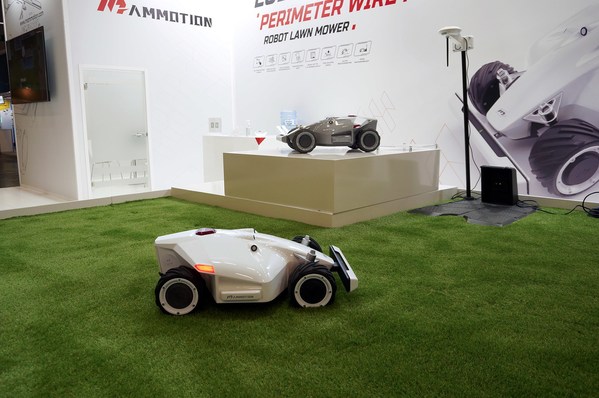 Mammotion’s LUBA robotic lawn mower on display at its booth during spoga+gafa