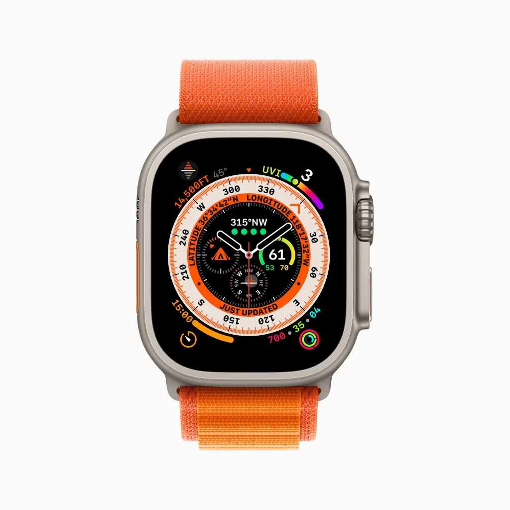 Apple Watch Ultra Orange Alpine Loop Wayfinder face 220907