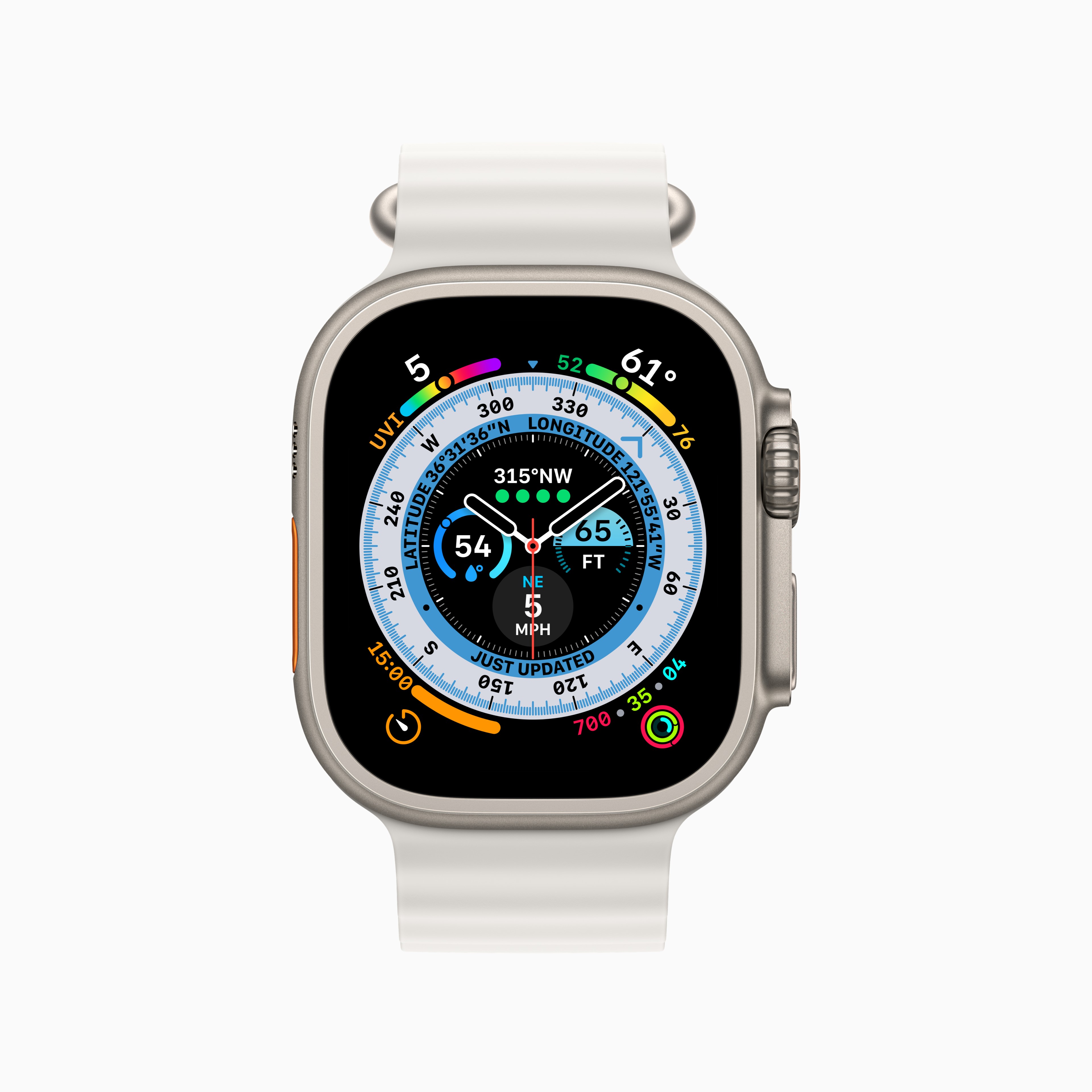 Apple Watch Ultra White Ocean band Wayfinder face 220907
