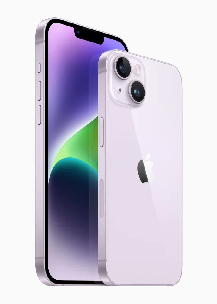 Apple iPhone 14 iPhone 14 Plus 2up purple 220907