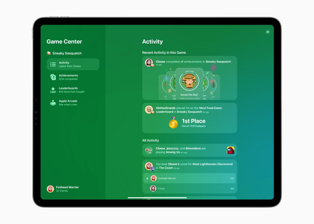 Apple iPadOS 16 Game Center