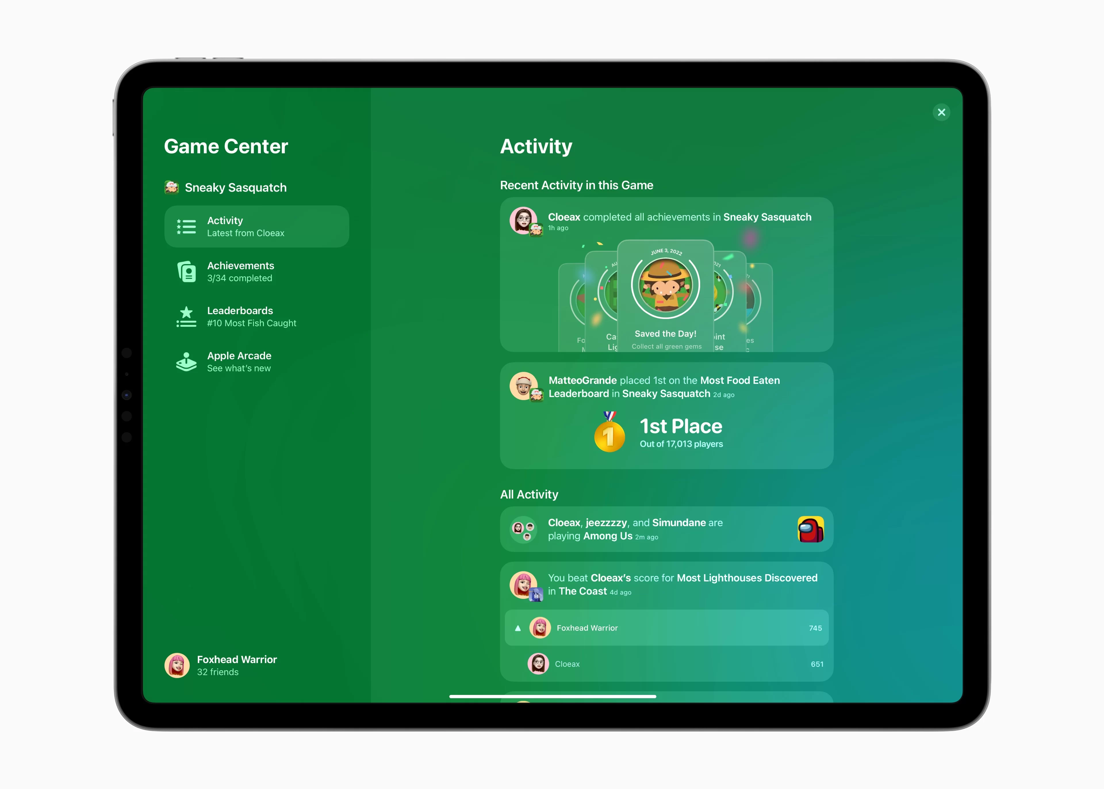 Apple iPadOS 16 Game Center
