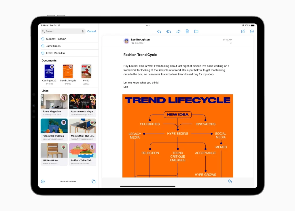 Apple iPadOS 16 Mail search