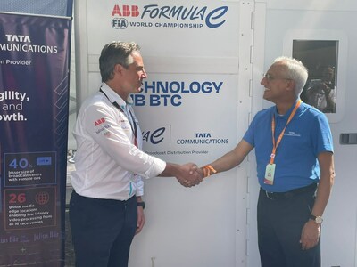 Formula E and Tata Communications announce multi-year collaboration. L-R Mr. Jamie Reigle, CEO, Formula E, Mr. Amur Lakshminarayanan, CEO, Tata Communications