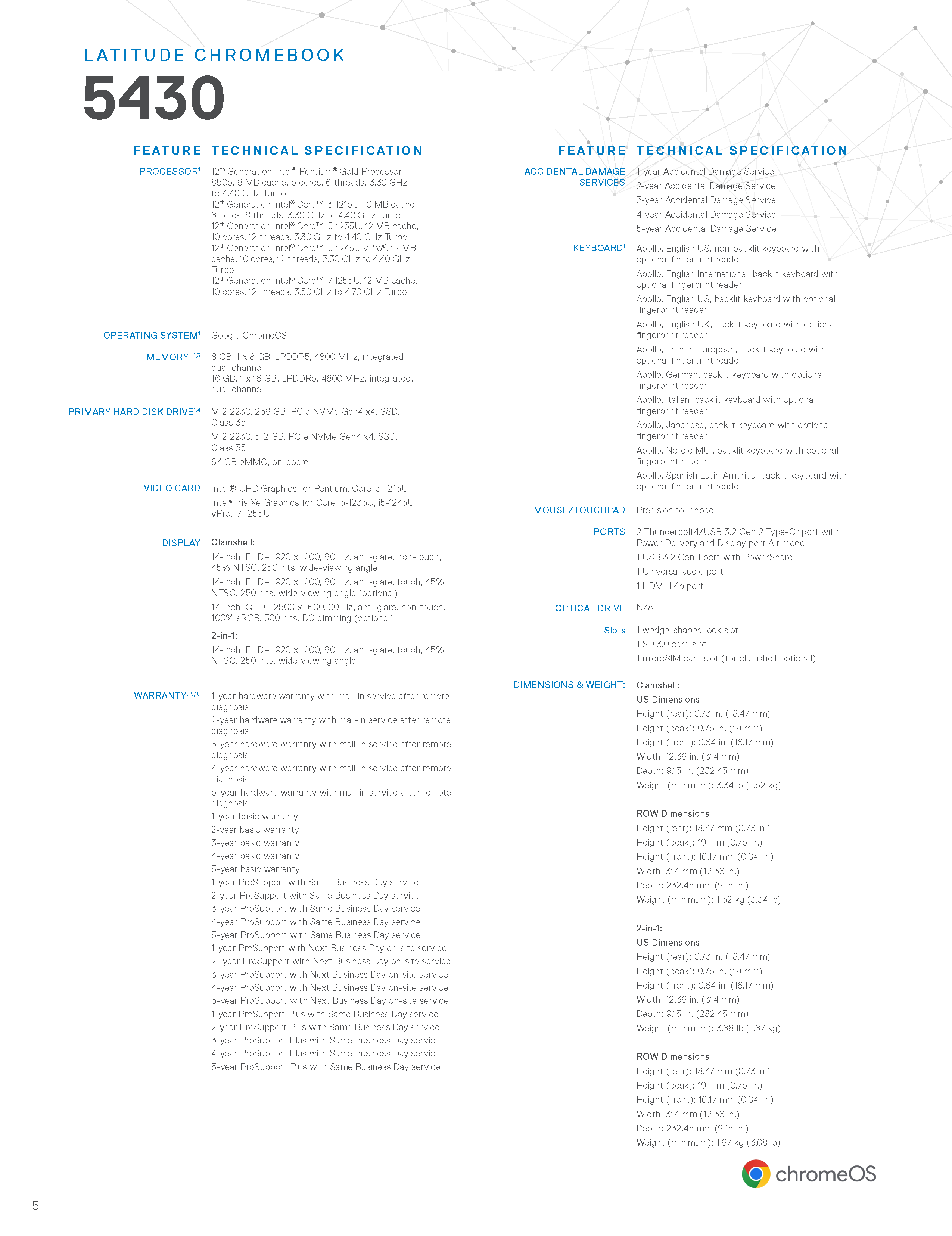 Latitude 5430 Chromebook Spec Sheet Page 5