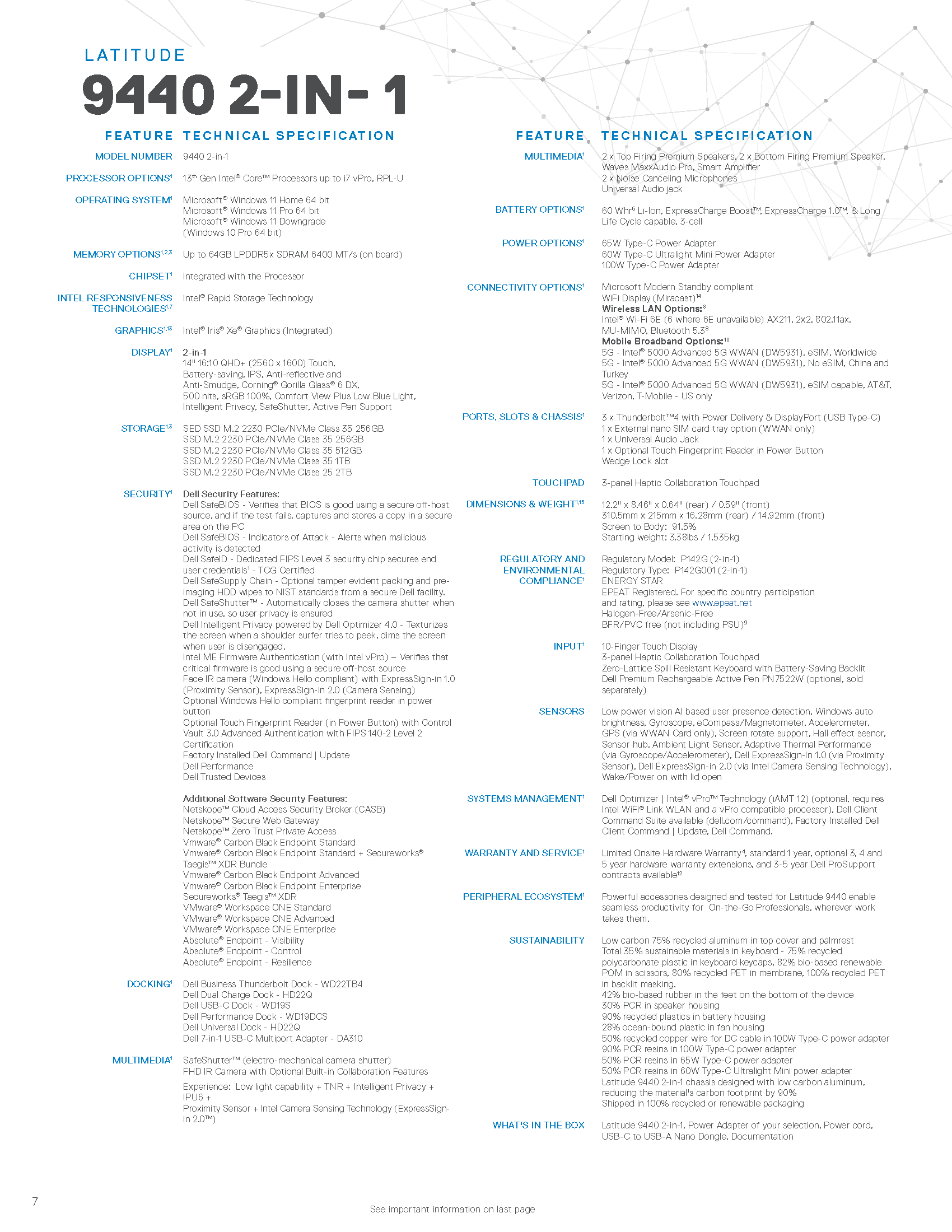 Latitude 9440 Spec sheet Page 7