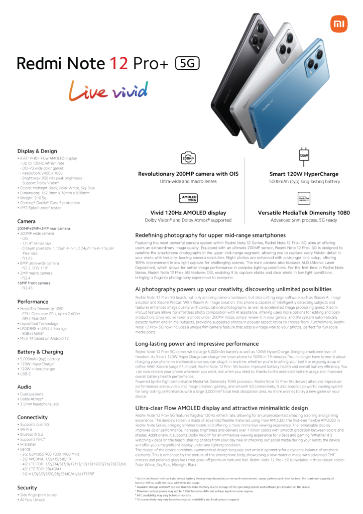Redmi Note 12 Pro 5G one pager compressed