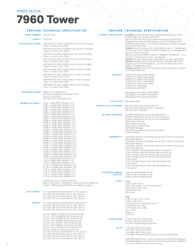 precision 7960 tower spec sheet Page 7