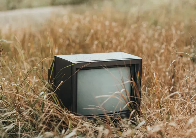 retro tv set in dried grass