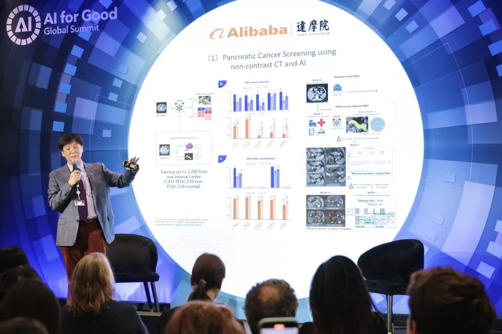 Dr. Le Lu head of DAMO Academys medical AI speaks at the AI for Good global summit