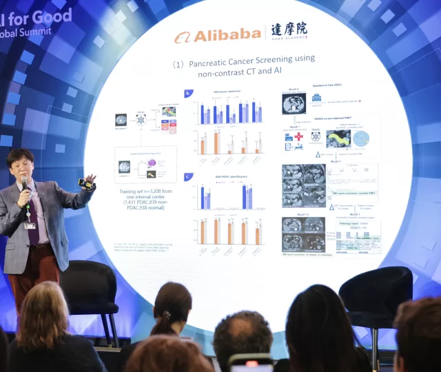 Dr. Le Lu head of DAMO Academys medical AI speaks at the AI for Good global summit