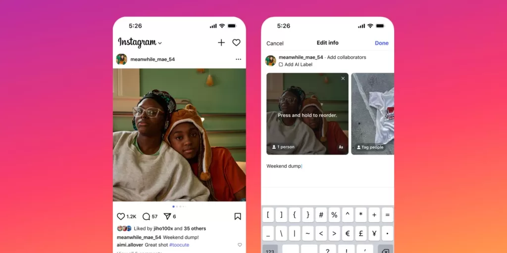 instagram carousel reorder
