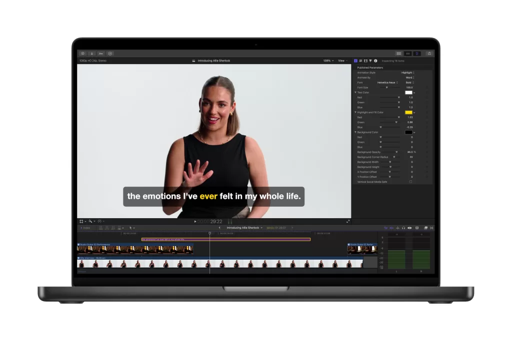 Apple Creator Studio Final Cut Pro Generate Captions on MacBook Pro