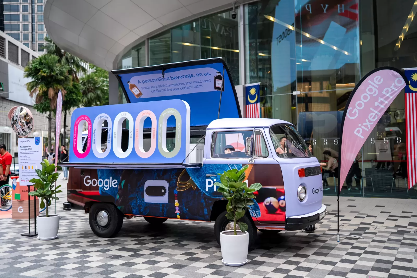 The Google Pixel 11 Kombi Van invites visitors to discover their travel personality with Gemini and receive a personalised beverage that matches their vibe.