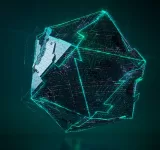 futuristic digital geometric shape with neon glow