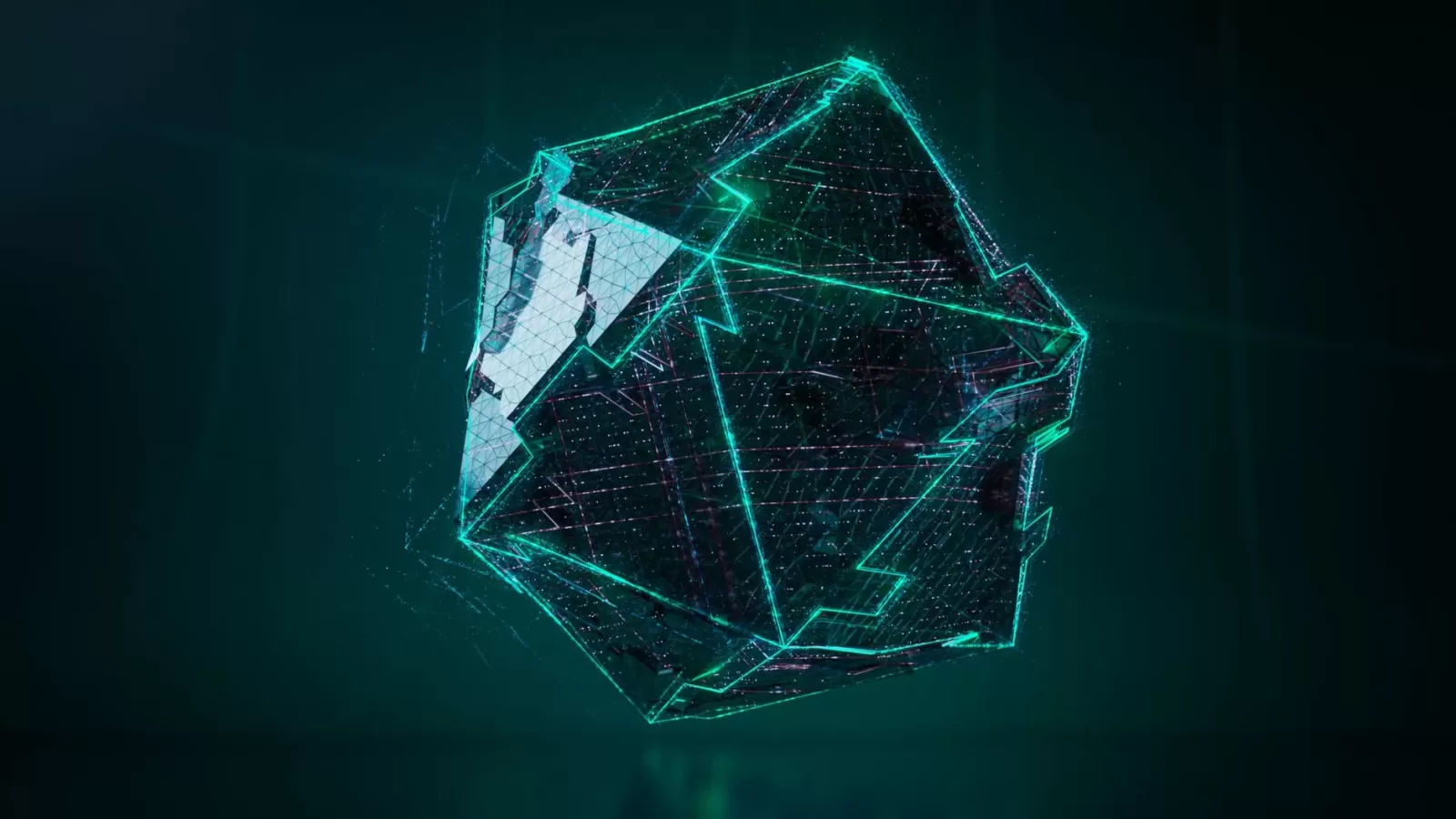 futuristic digital geometric shape with neon glow